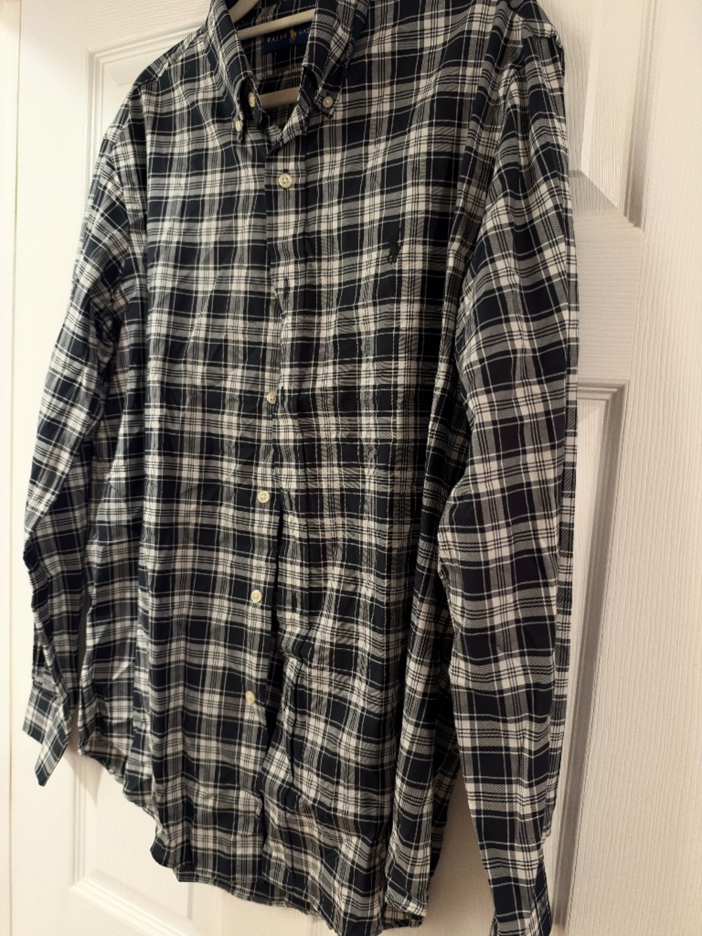 Polo Ralph Lauren Black & White Plaid Button Down, Tonal Pony, Men's M